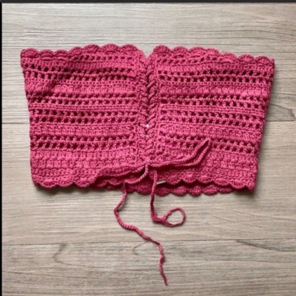 NWT Urban Outfitters Burgundy Wine Lace Up Crop Top Crochet